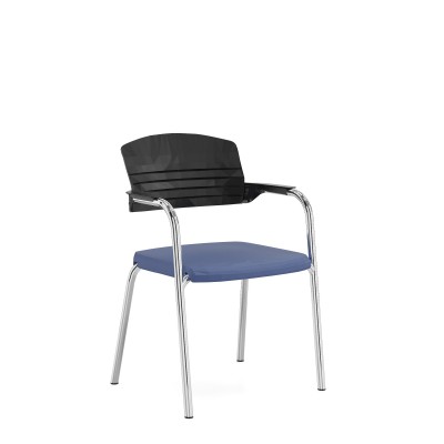 Sitag EL100 Vierfuss mit Kunststoffrücken und Armlehnen (Sitz/Rücken: Breeze Fusion, blau/Sichtschale; Kunststoff: schwarz; Metall: verchromt)