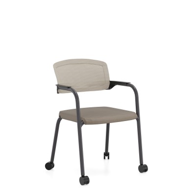 Sitag EL100 Vierfuss mit Netzrücken, Rollen und Armlehnen (Sitz/Rücken: Breeze Fusion hellbraun/Runner natur; Farbe Kunststoff: schwarz; Farbe Metall: anthrazit; mit Komfortsitz)