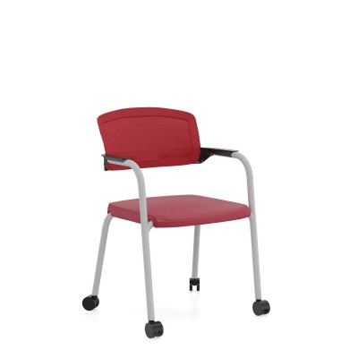 Sitag EL100 Vierfuss mit Netzrücken, Rollen und Armlehnen (Sitz/Rücken: Breeze Fusion rot/Runner rot; Farbe Kunststoff: schwarz; Farbe Metall: silber)