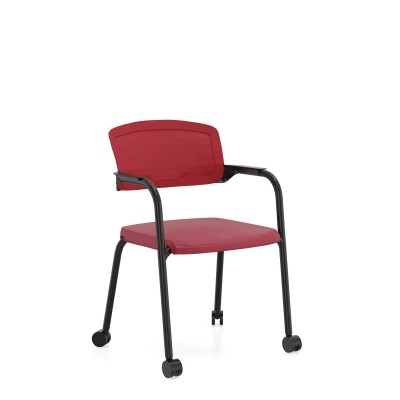 Sitag EL100 Vierfuss mit Netzrücken, Rollen und Armlehnen (Sitz/Rücken: Breeze Fusion rot/Runner rot; Farbe Kunststoff: schwarz; Farbe Metall: schwarz; mit Komfortsitz)